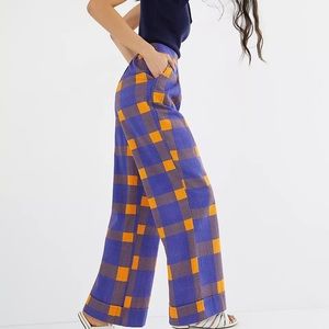 Anthropologie Preppy Plaid Wide-Leg Pants